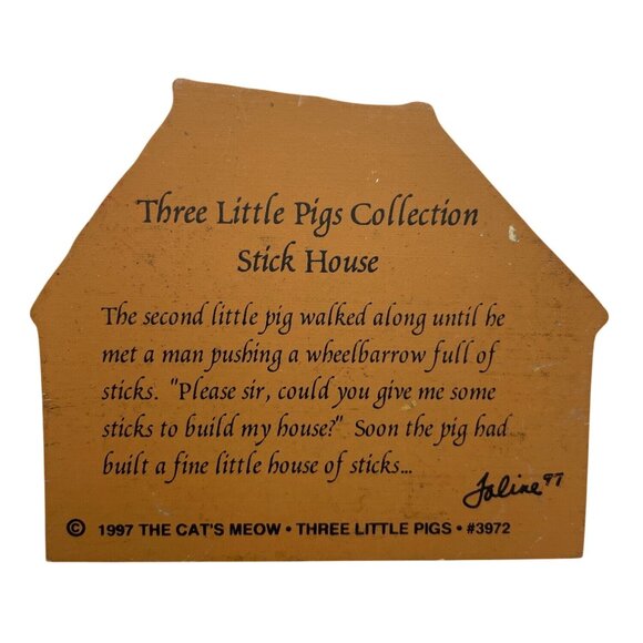 Three Little Pigs Wood Shelf Sitters The Cats Meow Village 1997 Vintage -Retired - Picture 7 of 16